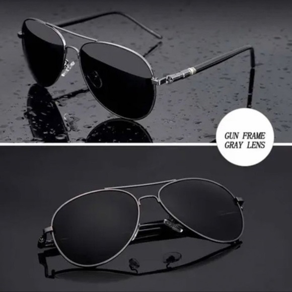 Mens Metal Aviator Sunglasses Gunmetal Gray Frames Polarized Lenses New - Picture 3 of 8